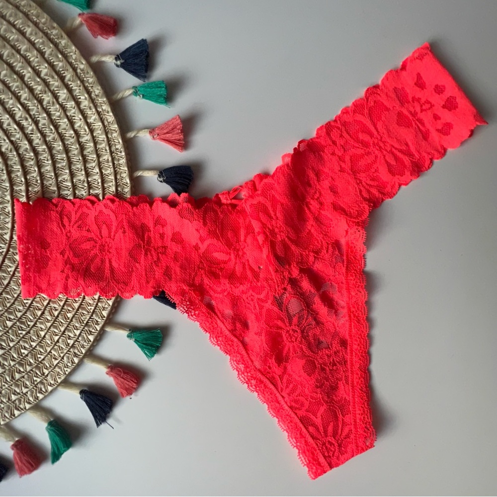 Victoria's Secret Lacie Lace-Up Thong Panty Coral Breeze Large NEW